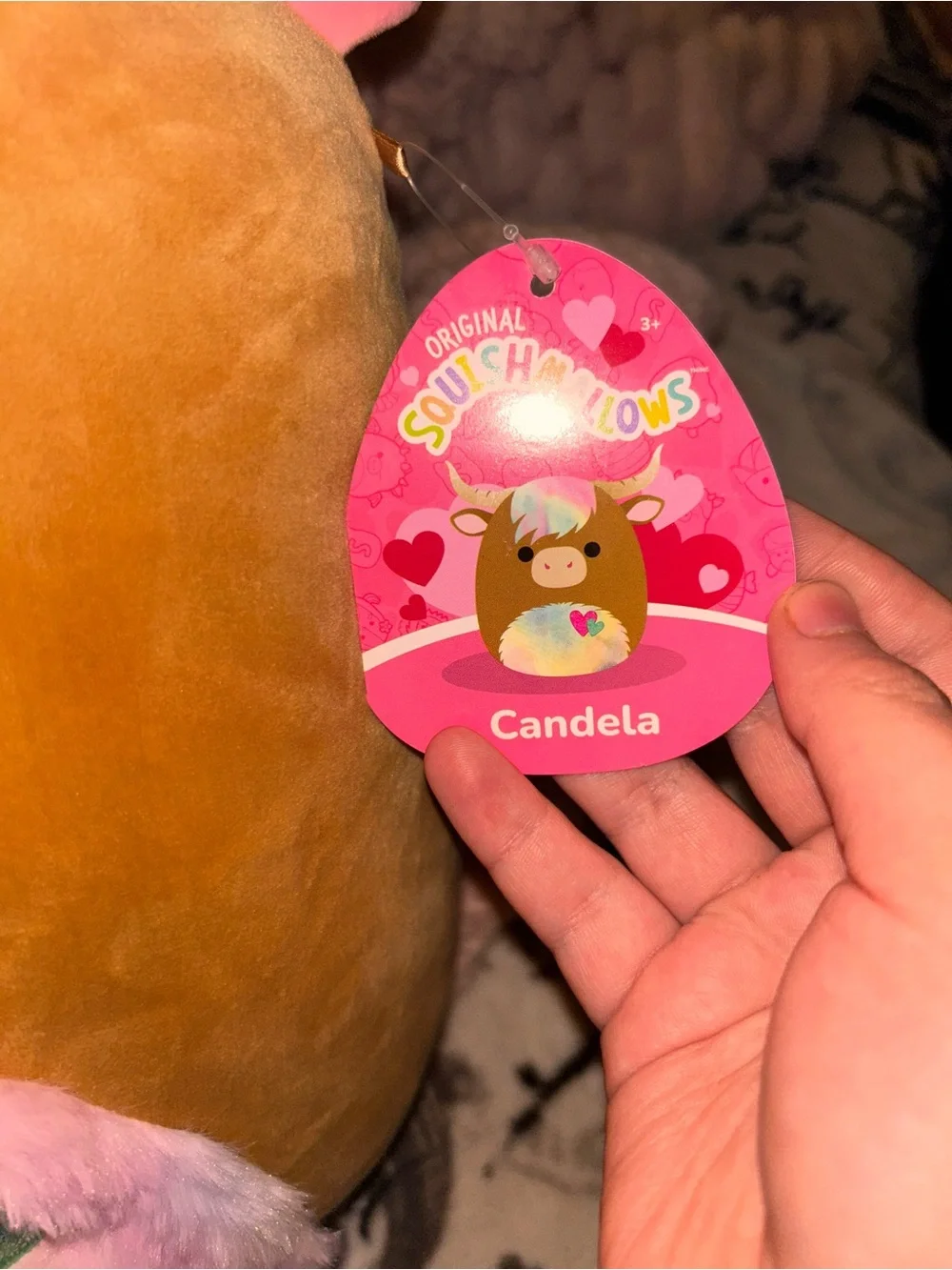 Squishmallows Brown Plush with Pastel Rainbow Fur and Heart Patch